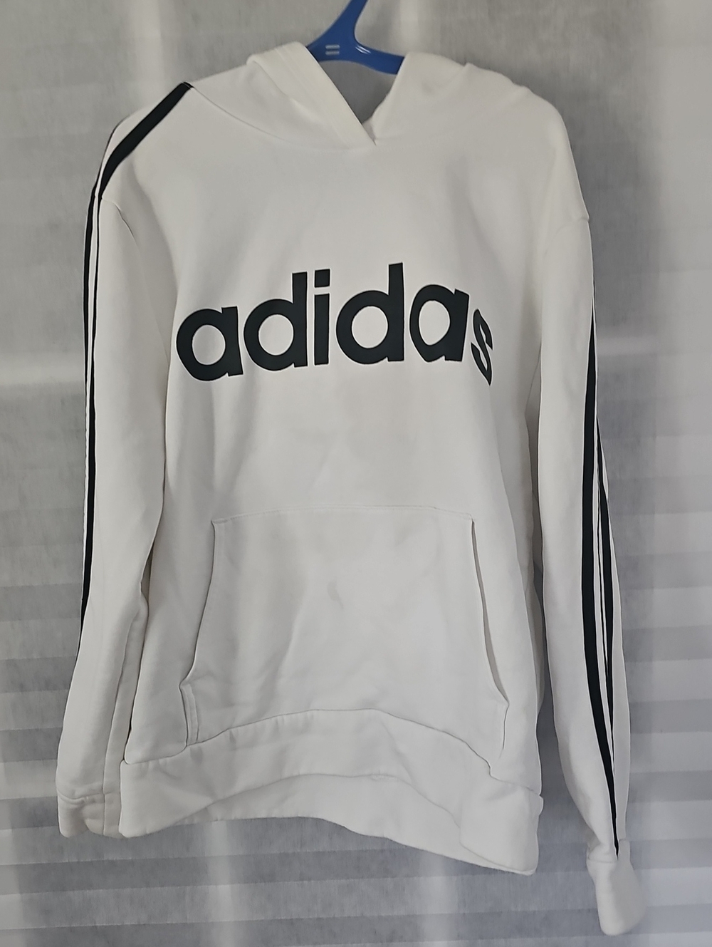 adidas Kids' White Hoodie with Black Logo and Stripe Detail